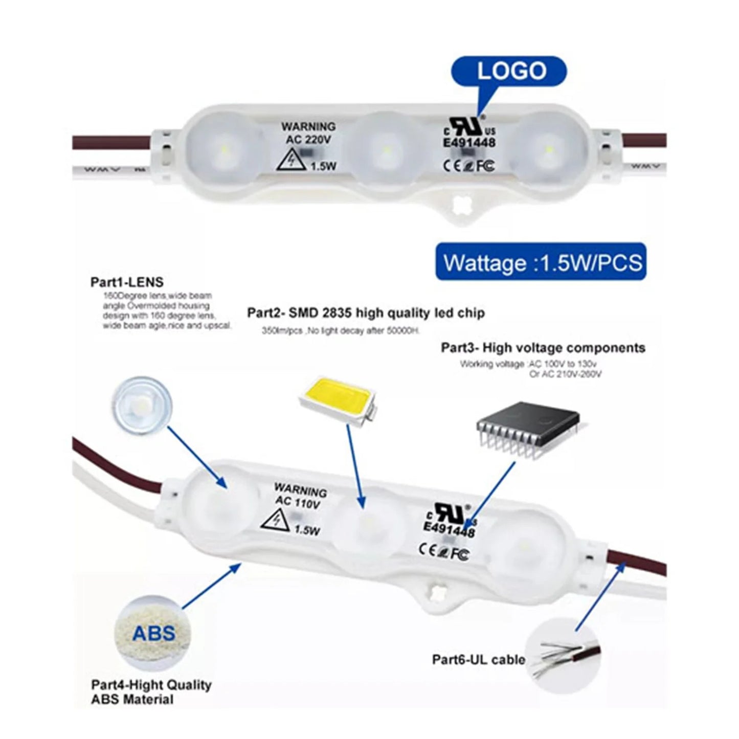 LED Modules - 1.5W 110V - IP65 - 100pcs Set (60ft)