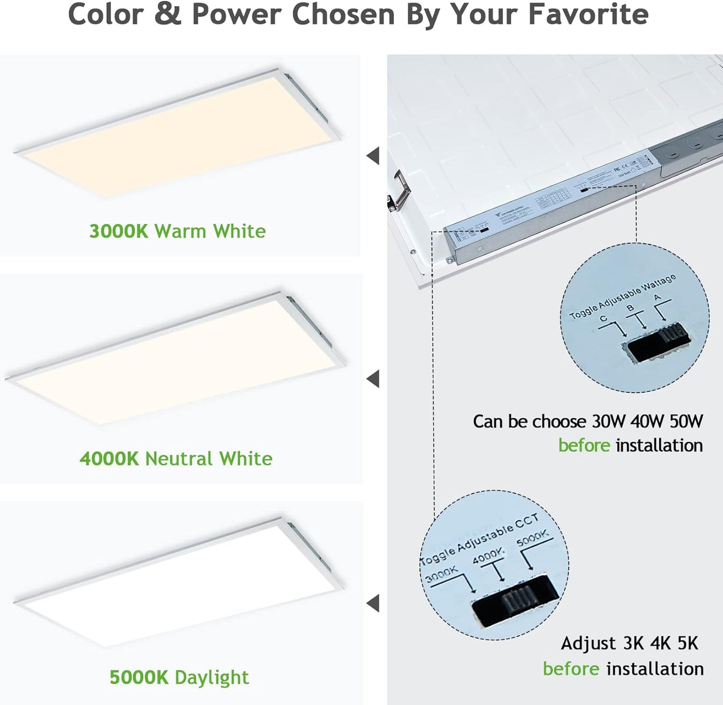 2'x4' Flat Panel Wattage Adjustable and Color Adjustable (4 Pack)