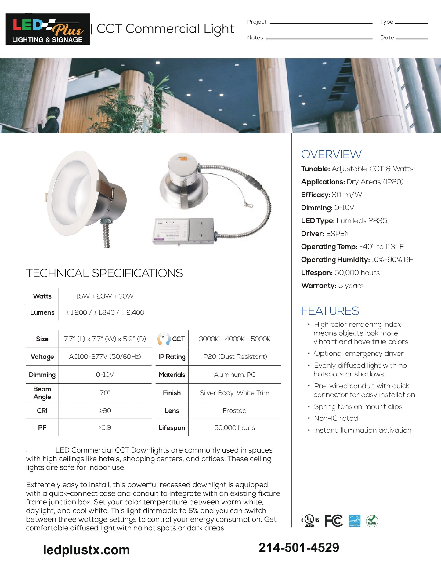 6in Commercial Downlight CCT