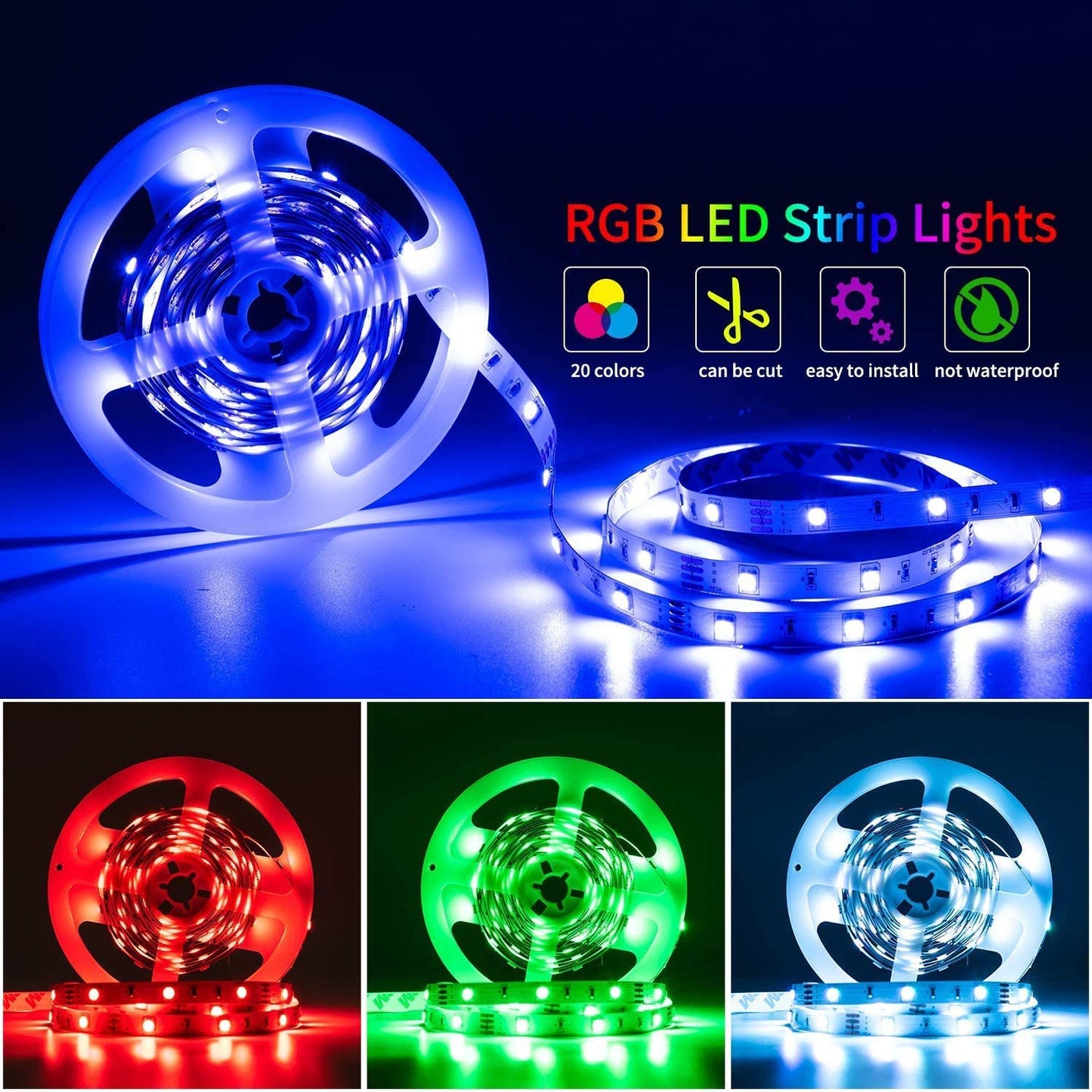 16ft (5M)-5050-RGB Led Strip Light with Remote and Power Supply BOX