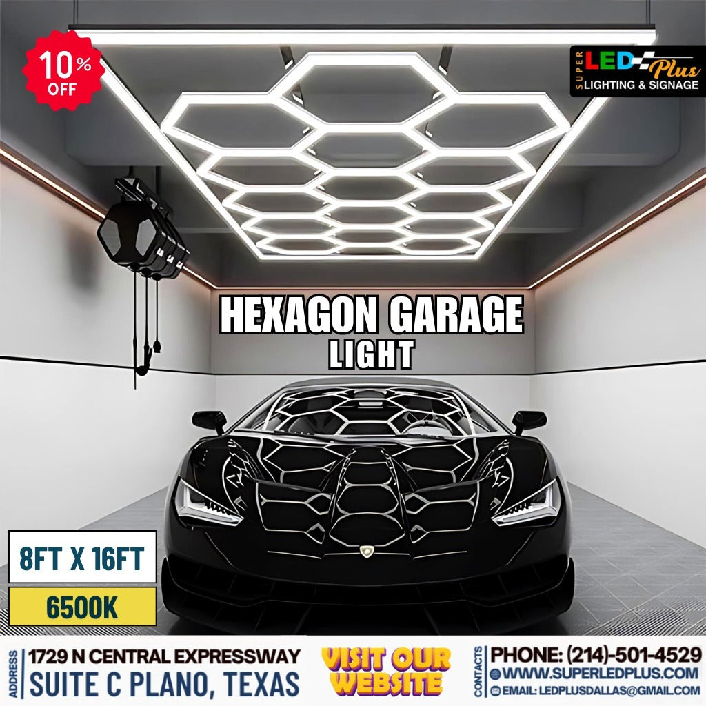 Hexagon Garage Lights 8'x16'- 6500K - 110V, Garage Lights, Barbershop Lights