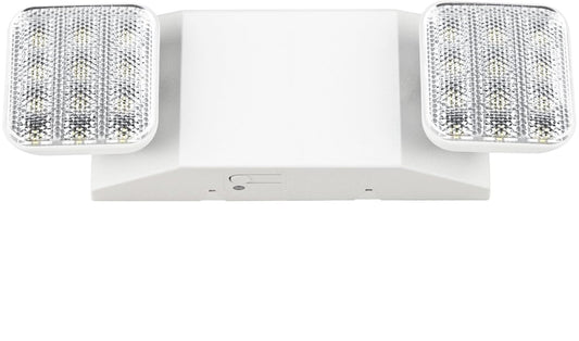 LED Emergency Light-Two Adjustable Heads-Battery Backup-White Housing