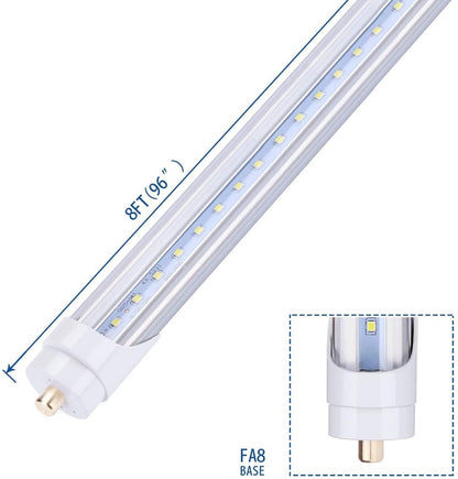 T8 40W 8FT (96″) FA8 Single Pin Led Tube Light Clear Lens, 6000K Ballast Bypass Double Ended Power (25pcs)