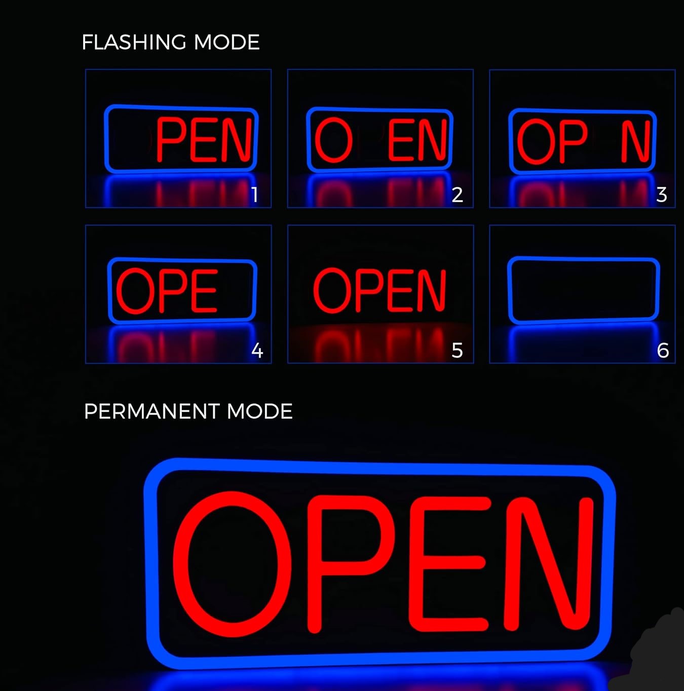 OPEN Neon Sign red/blue 21"x9" comes with a remote.