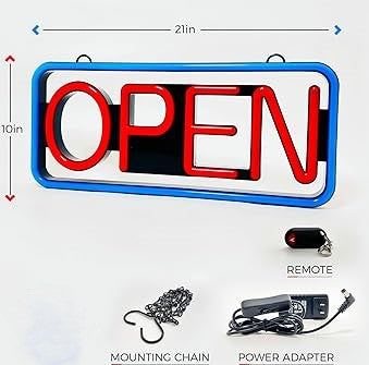 OPEN Neon Sign red/blue 21"x9" comes with a remote.